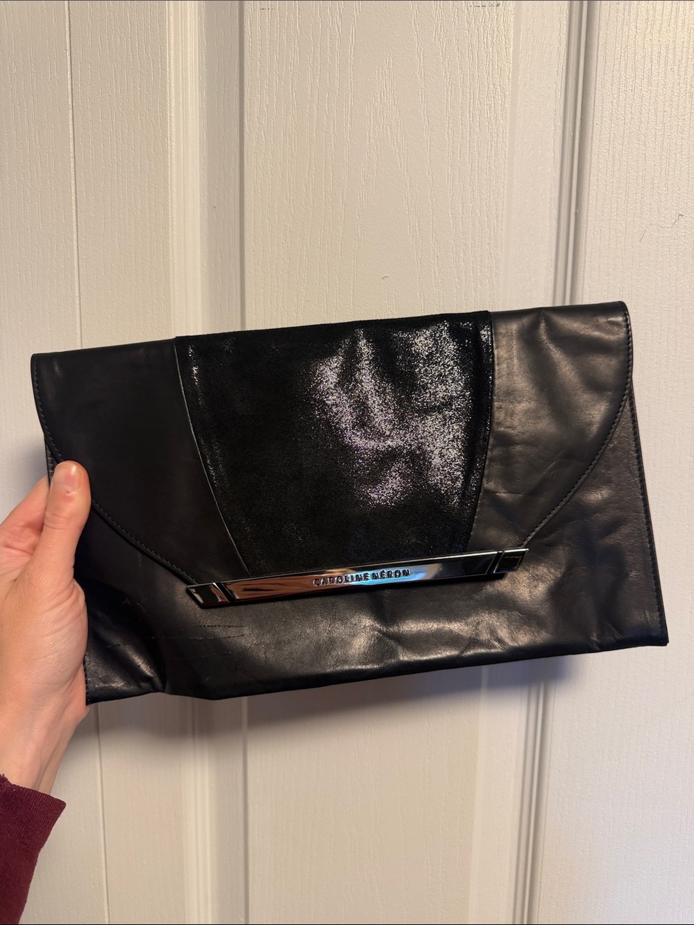 Vintage Caroline Neron Black Leather Envelope Clutch
